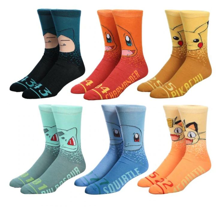 Pokemon First Gen 6 Pairs of Crew Socks