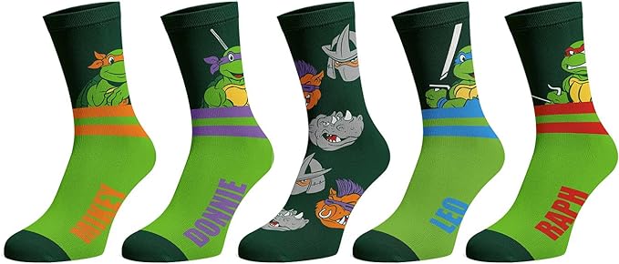 TEENAGE MUTANT NINJA TURTLES - Mikey, Donnie, Leo and Raph Crew Socks - 5-Pack