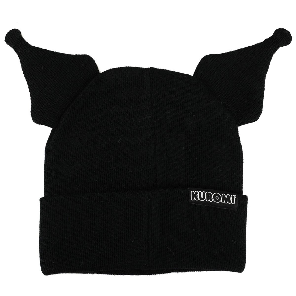 Kuromi Cuff Beanie with 3D Plush Horns Black