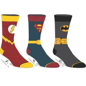 Justice League Flash, Superman, Batman Casual 3 Pairs Crew Sock Pack