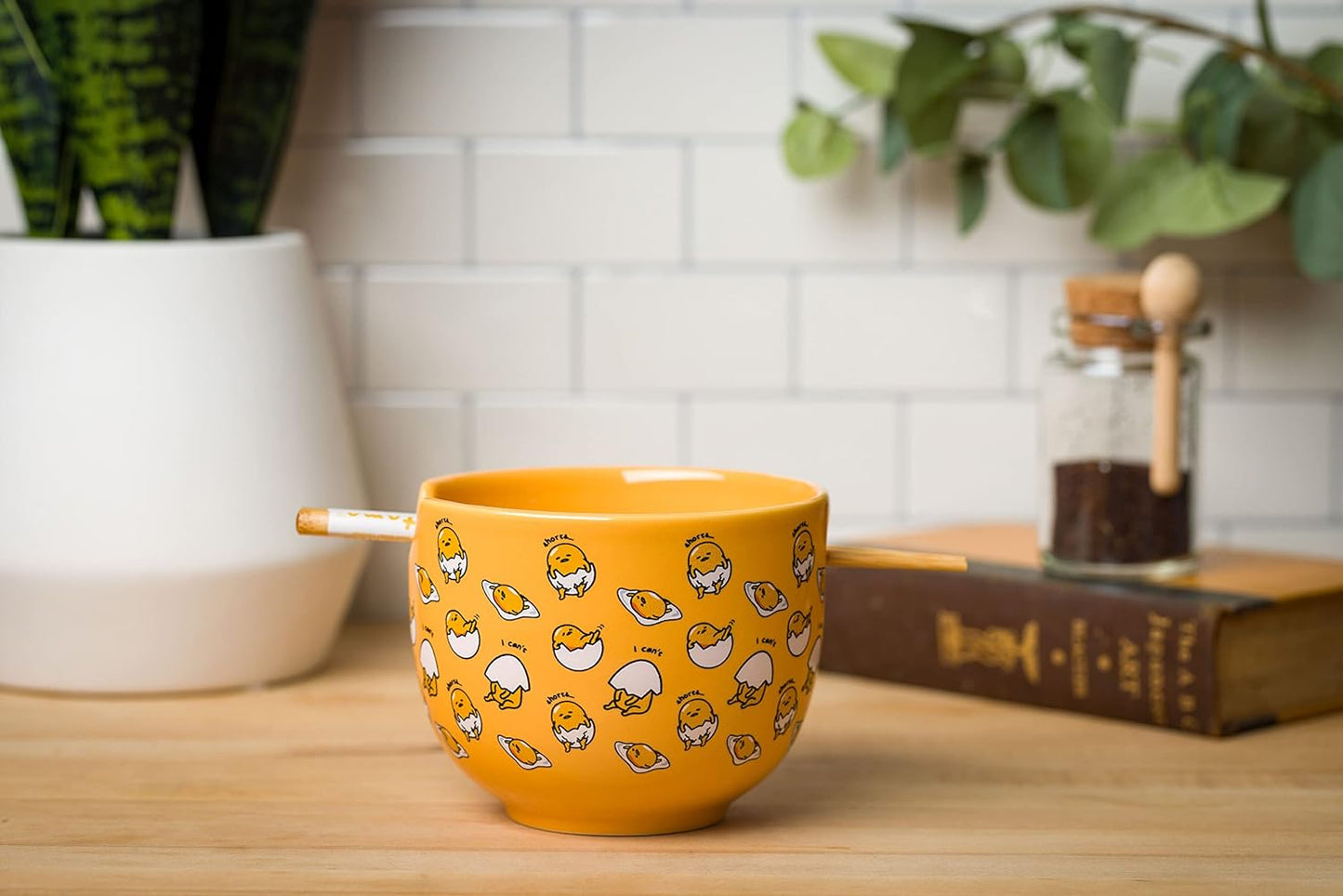 Sanrio Gudetama I Can't 20z Ceramic Ramen Bowl With Chopsticks