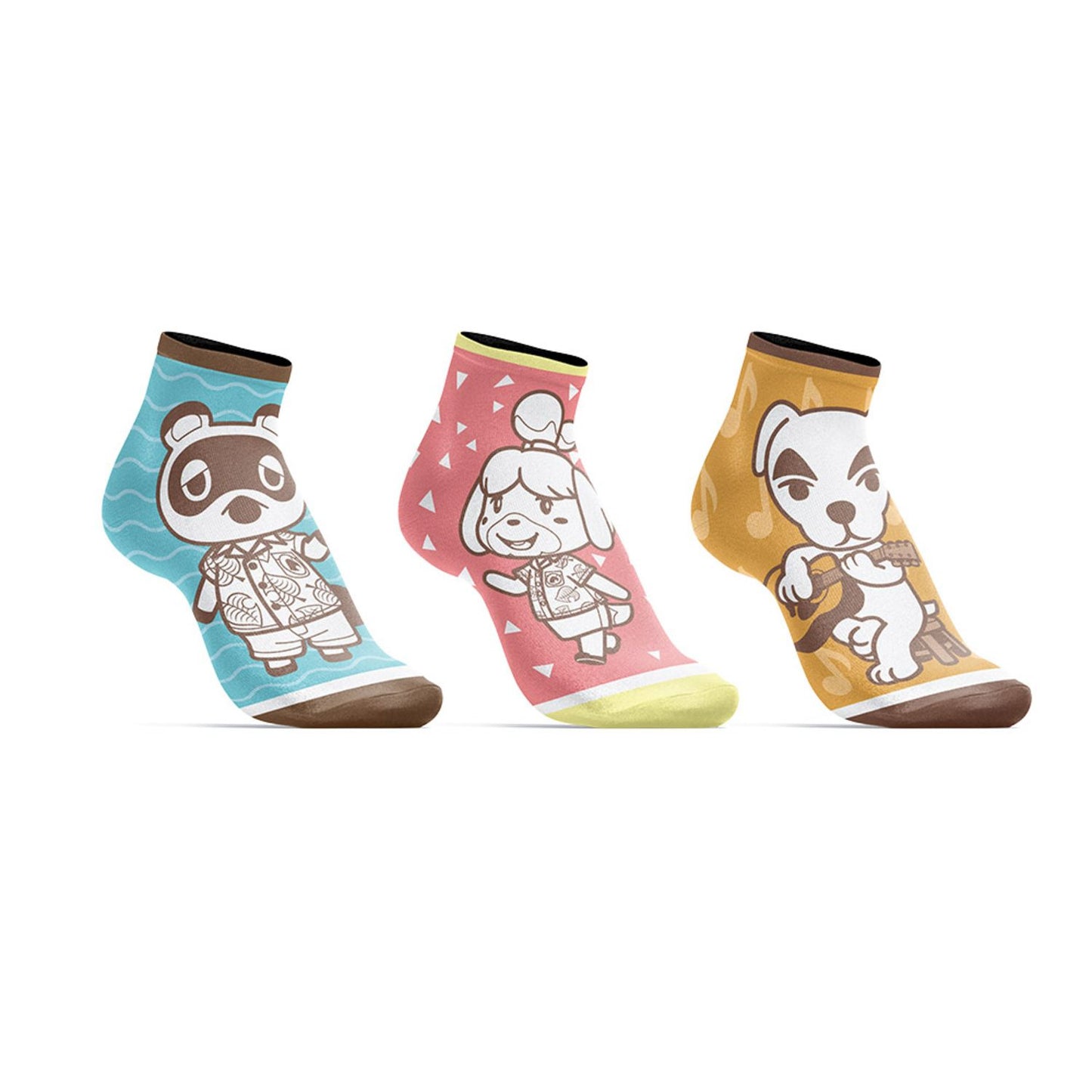 Animal Crossing New Horizons Tom Nook Isabelle, K.K. Lot de 3 paires de socquettes Slider