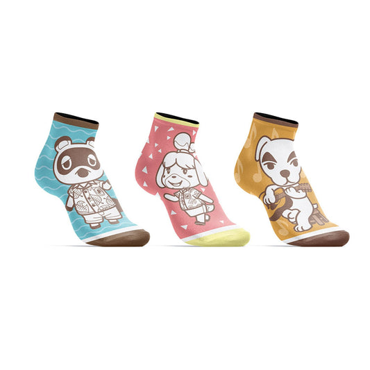 Animal Crossing New Horizons Tom Nook Isabelle, K.K. Slider 3-Pack Ankle Socks