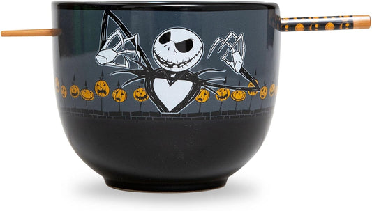 The Nightmare Before Christmas Scary Jack Ceramic Dinnerware Set, Includes 20-Ounce Ramen Noodle Bowl and Wooden Chopsticks