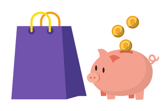 Image of Shopping Bag and Piggy Bank to Represent Savings