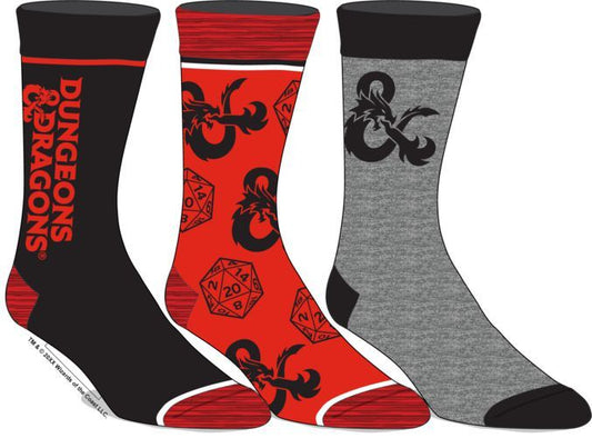Dungeons & Dragons 3-Pack Crew Socks Red Grey Black
