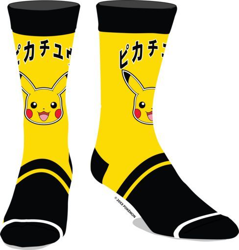 Pokemon Pikachu with Japanese Letters On Yellow Crew Socks