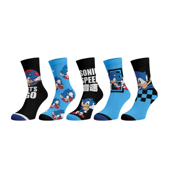 Sonic the Hedgehog Let's Go Sonic Speed Kanji 5 Pack Crew Socks