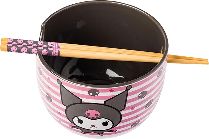 Sanrio Kuromi Smiling Face 20z Ceramic Ramen Bowl with Chopsticks