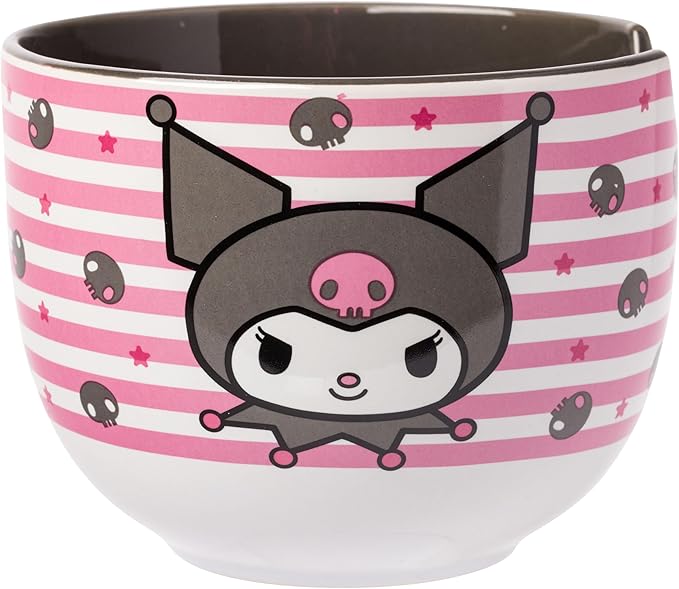 Sanrio Kuromi Smiling Face 20z Ceramic Ramen Bowl with Chopsticks