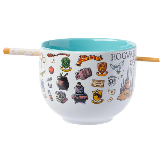 Harry Potter Icons 20oz Ceramic Ramen Noodle Rice Bowl with Chopsticks