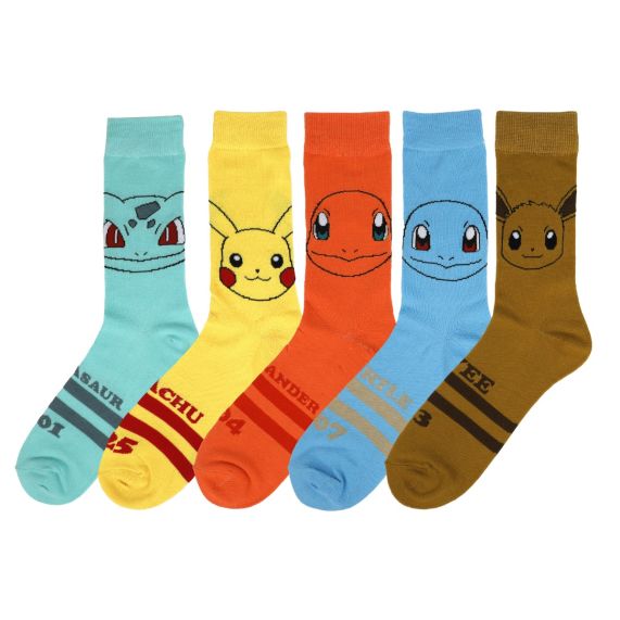 Pokemon Character Faces Pokedex Numbers 5 Pack Crew Socks