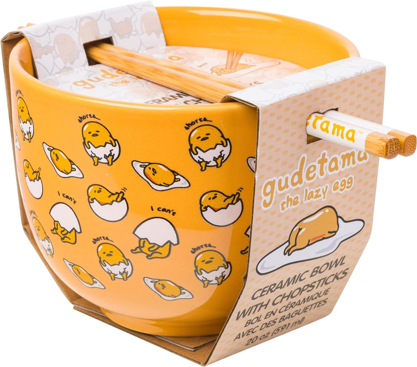 Sanrio Gudetama I Can't 20z Ceramic Ramen Bowl With Chopsticks