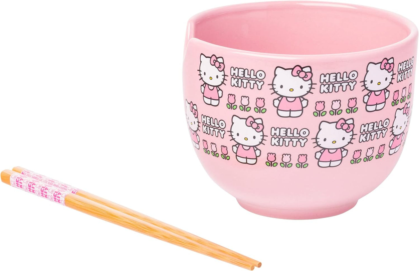 Hello Kitty Flowers 20z Ceramic Ramen Bowl with Chopsticks