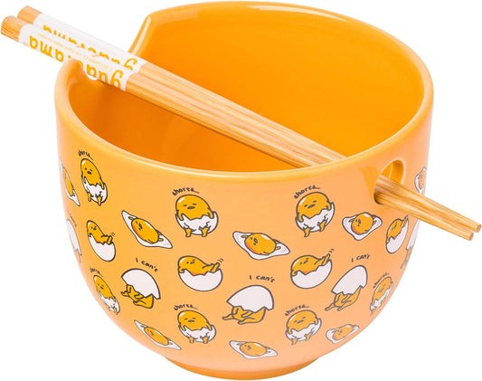 Sanrio Gudetama I Can't 20z Ceramic Ramen Bowl With Chopsticks