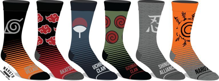 Naruto Shippuden Collection Icons 6-Pair Casual Crew Socks