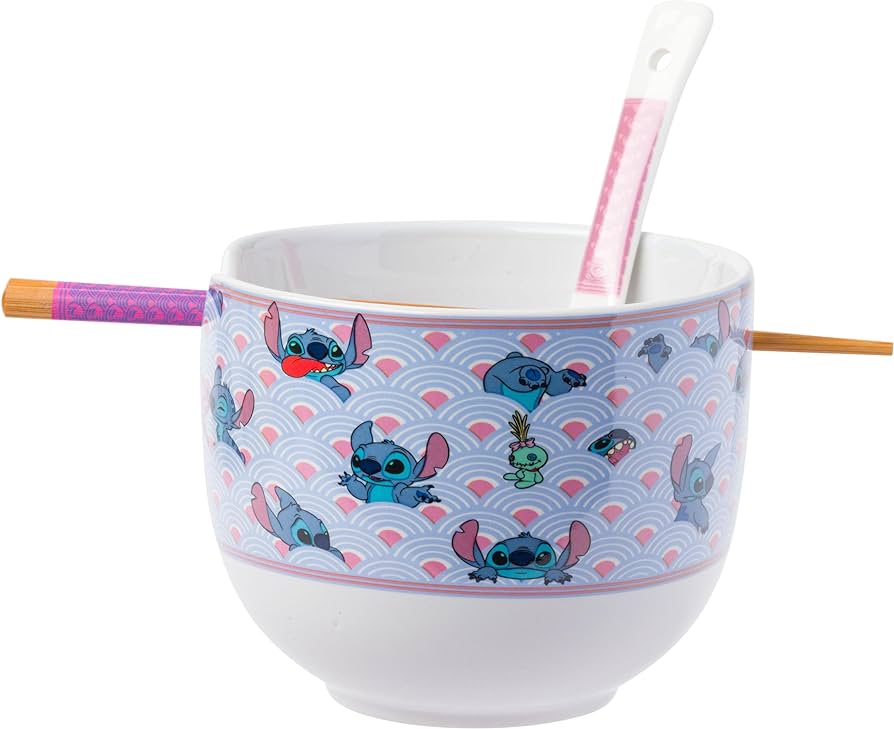 Lilo and Stitch Waves 20oz Ceramic Ramen Bowl with Chopsticks and Spoon
