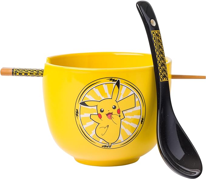 Pokémon Pikachu 20oz Ceramic Ramen Bowl with Chopsticks & Spoon Set