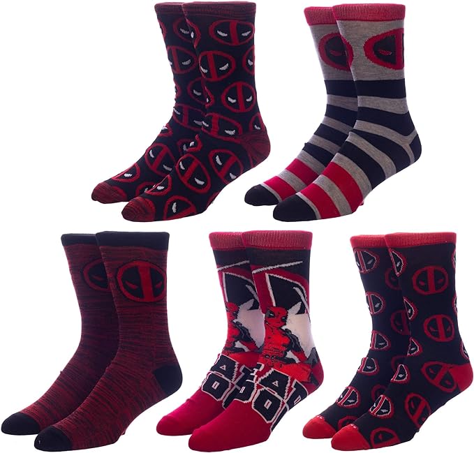 Marvel Deadpool Comic Character Crew Socks (Pack of 5)