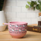 Hello Kitty Flowers 20z Ceramic Ramen Bowl with Chopsticks