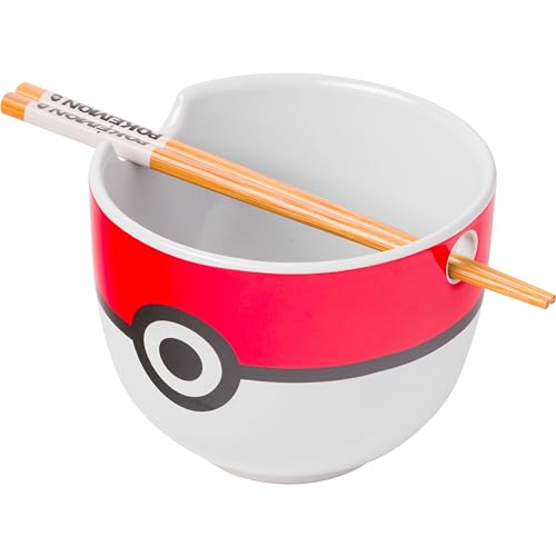 Nintendo Pokemon Pokeball 20oz Ceramic Ramen Bowl With Chopsticks