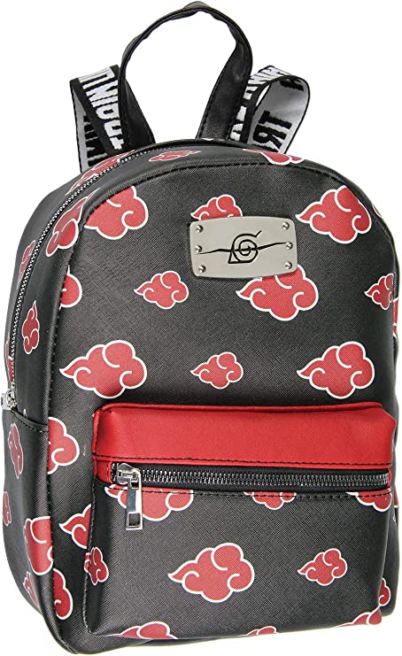 Naruto Akatsuki Sasuke Red Cloud Anti Leaf Faux Saffiano Leather Mini Backpack