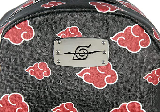 Naruto Akatsuki Sasuke Red Cloud Anti Leaf Faux Saffiano Leather Mini Backpack