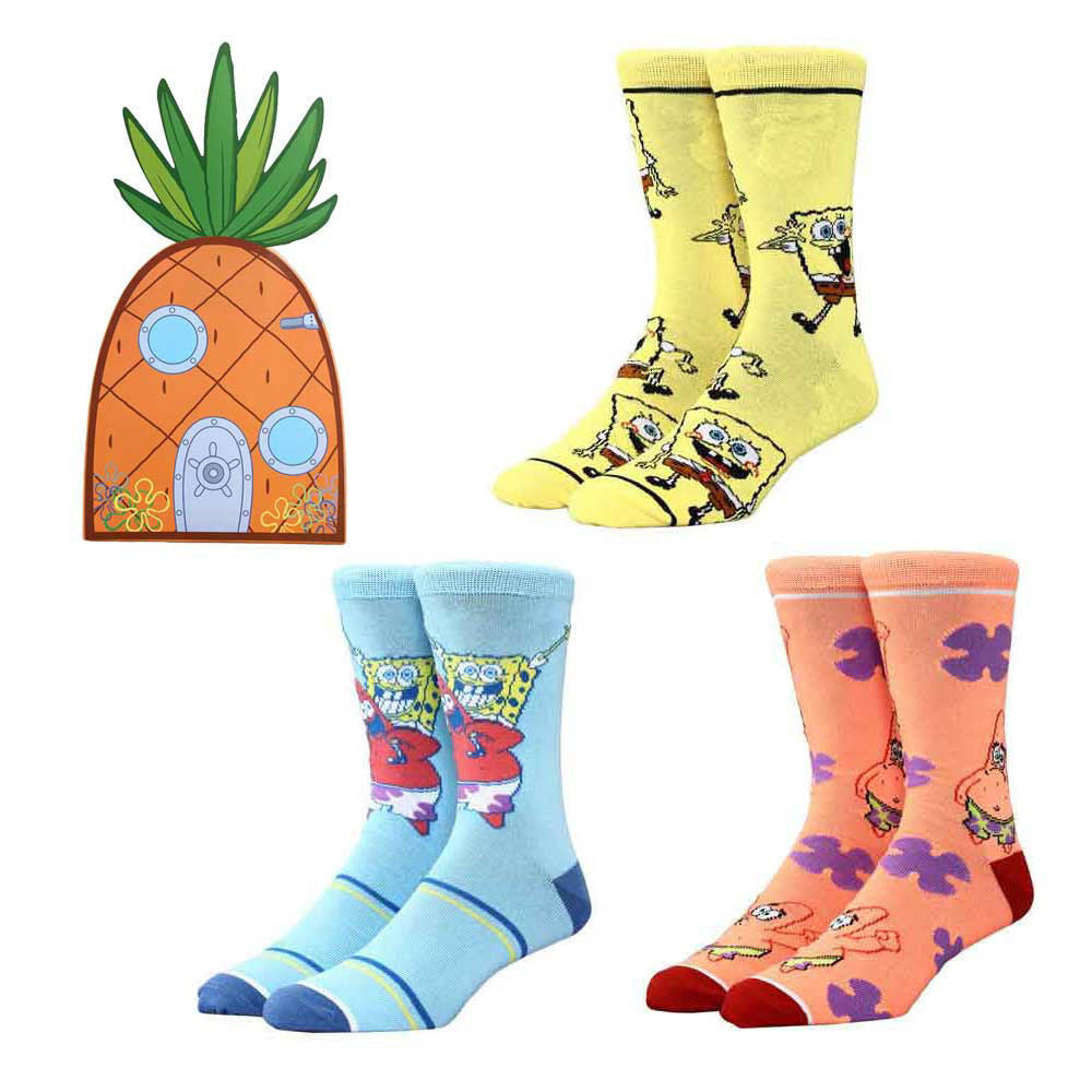 SpongeBob SquarePants Spongebob and Patrick 3 Pack Crew Socks Gift Set